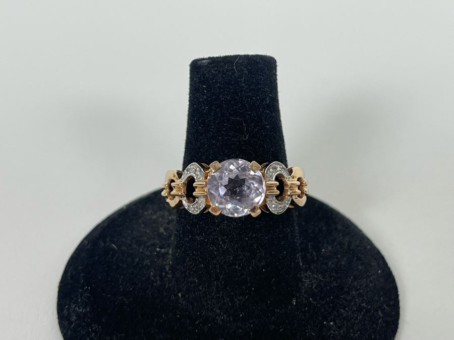 14K Gold Morganite Diamond Ring Size 7.25 4.1g Estimate $500-$750 [Photo 6]