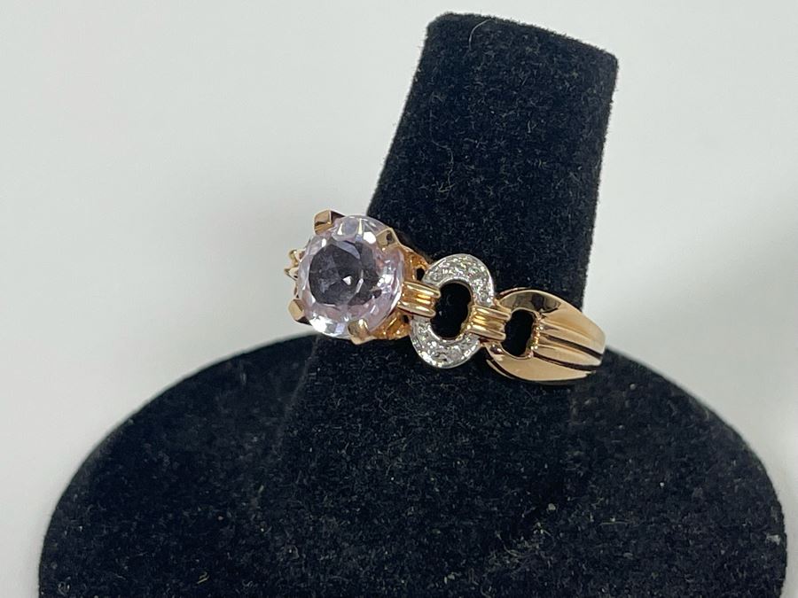 14K Gold Morganite Diamond Ring Size 7.25 4.1g Estimate $500-$750 [Photo 5]