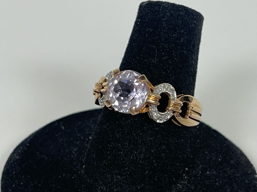 14K Gold Morganite Diamond Ring Size 7.25 4.1g Estimate $500-$750 [Photo 4]