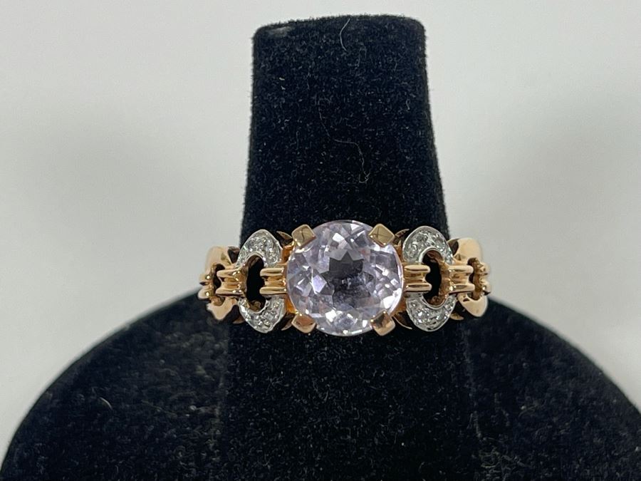 14K Gold Morganite Diamond Ring Size 7.25 4.1g Estimate $500-$750 [Photo 2]