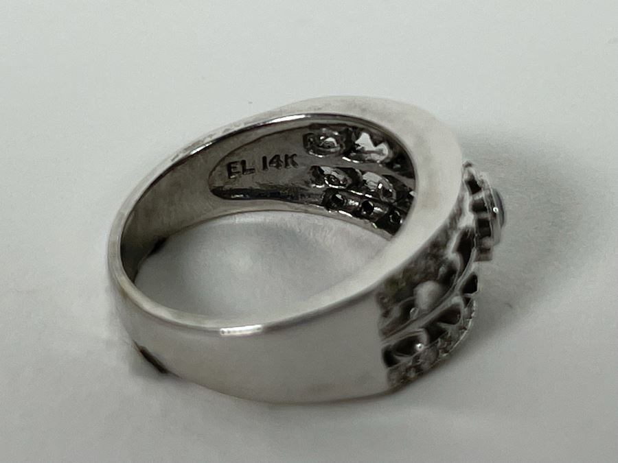 14K Gold Blue Diamond And White Diamond Ring Size 6 5.5g [Photo 13]