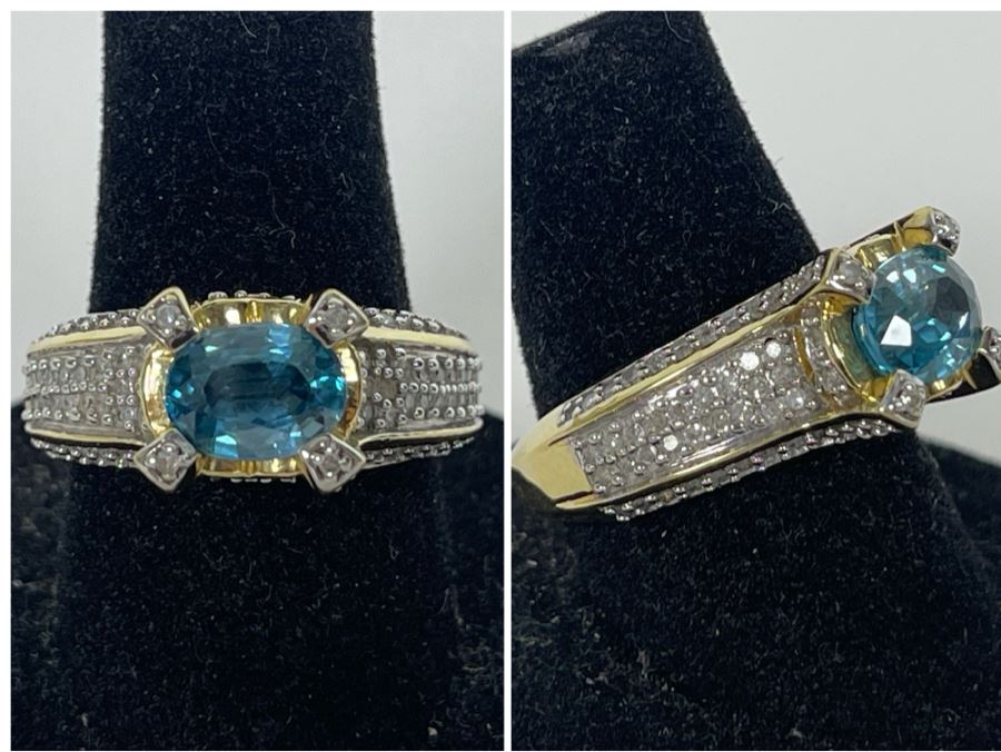 14K Gold Zircon Diamond Ring Size 7.25 6g Estimate $850-$1,275 [Photo 1]