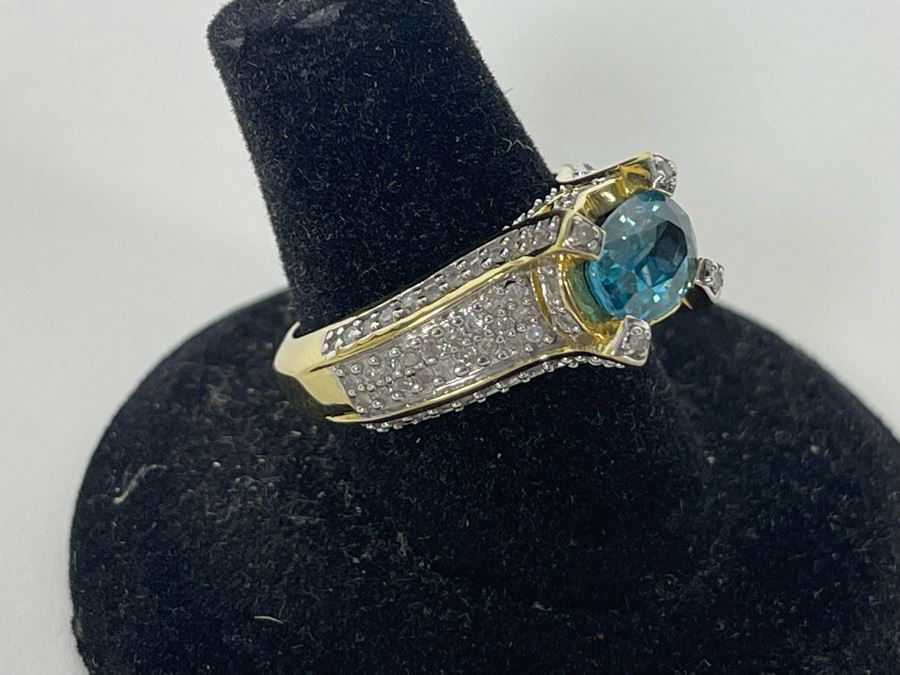 14K Gold Zircon Diamond Ring Size 7.25 6g Estimate $850-$1,275 [Photo 9]