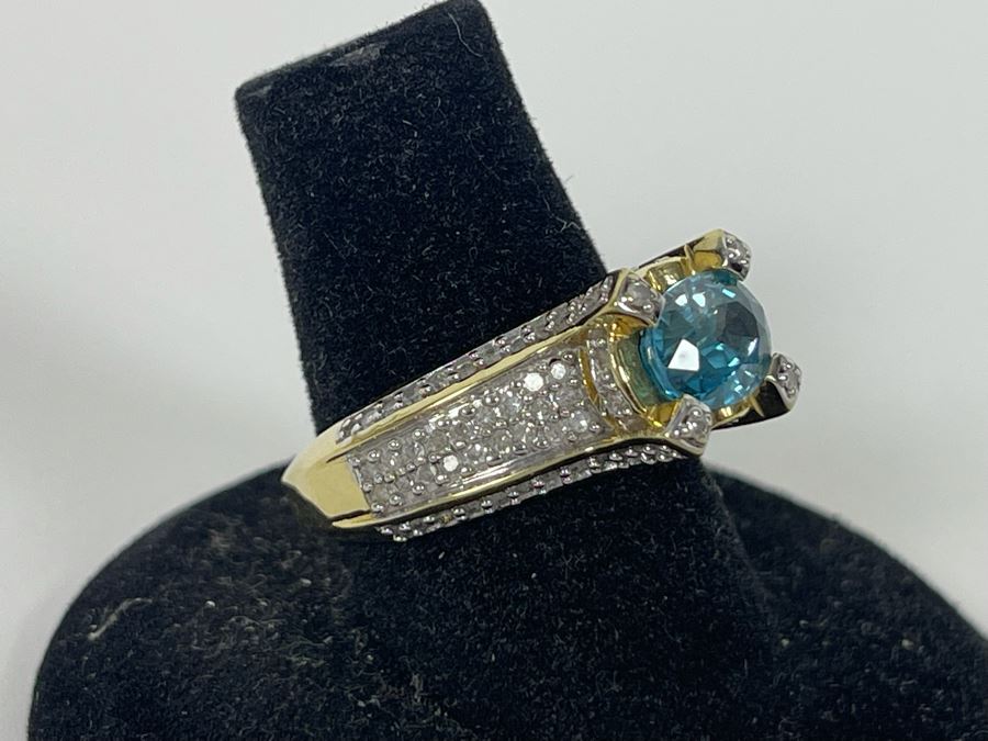 14K Gold Zircon Diamond Ring Size 7.25 6g Estimate $850-$1,275 [Photo 7]