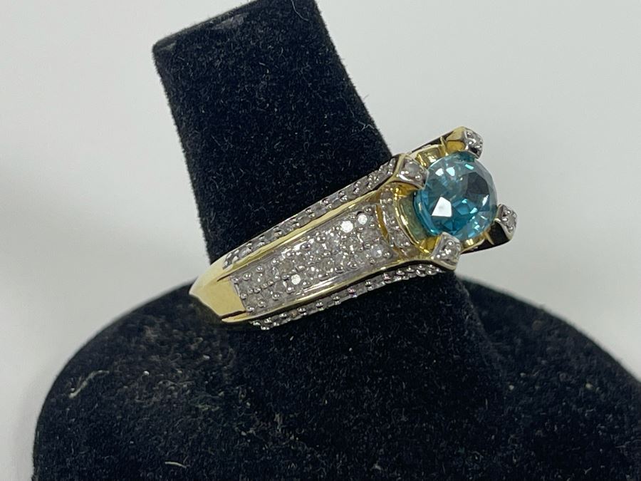 14K Gold Zircon Diamond Ring Size 7.25 6g Estimate $850-$1,275 [Photo 8]
