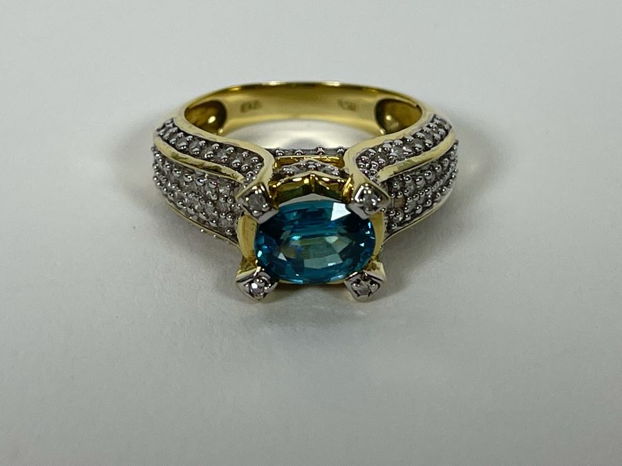 14K Gold Zircon Diamond Ring Size 7.25 6g Estimate $850-$1,275 [Photo 15]