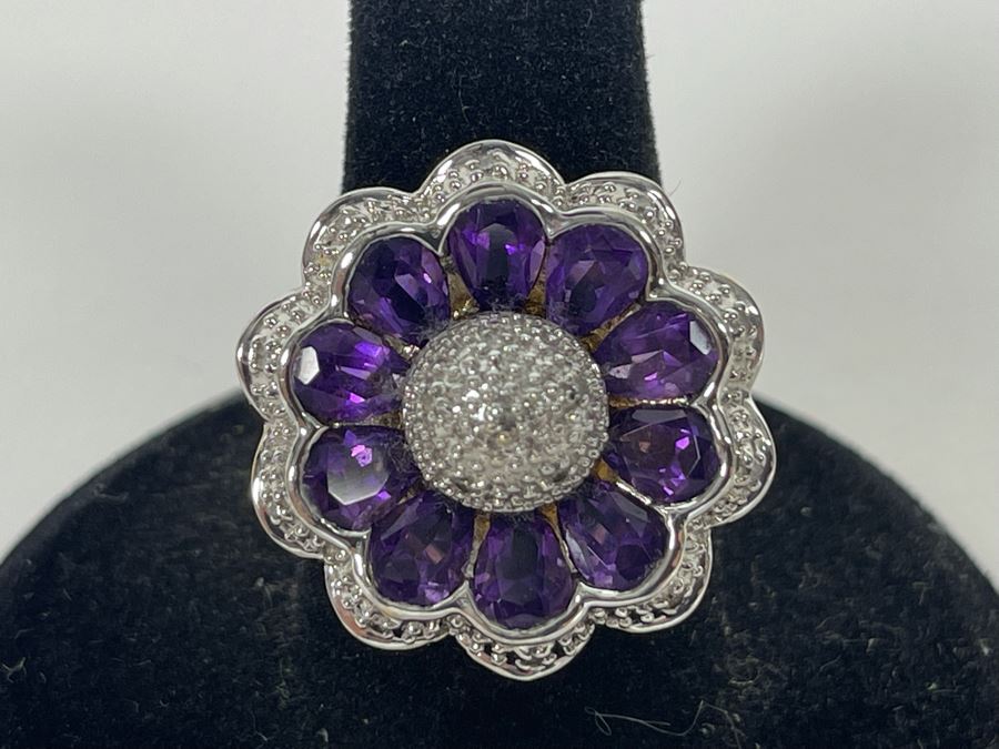 14K Gold Amethyst Diamond Ring Size 7.5 7.7g Estimate $600-$900 [Photo 5]