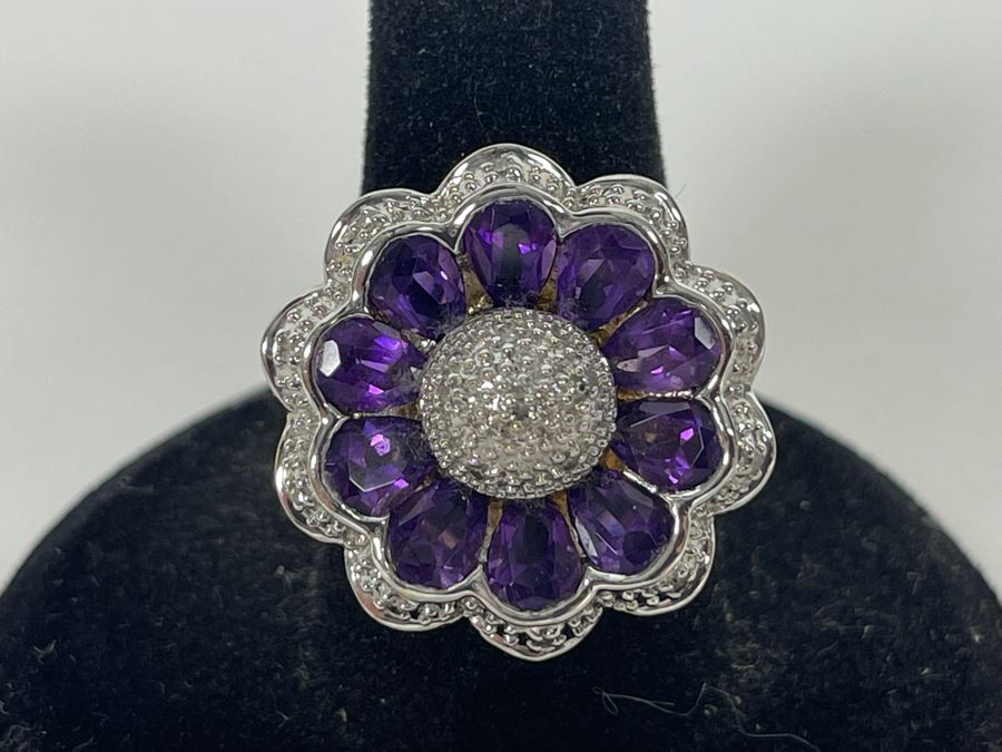 14K Gold Amethyst Diamond Ring Size 7.5 7.7g Estimate $600-$900 [Photo 6]