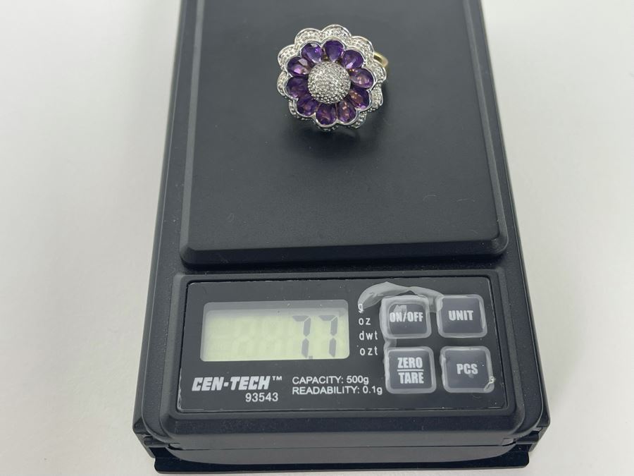 14K Gold Amethyst Diamond Ring Size 7.5 7.7g Estimate $600-$900 [Photo 14]