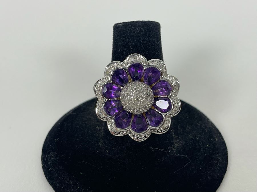 14K Gold Amethyst Diamond Ring Size 7.5 7.7g Estimate $600-$900 [Photo 9]