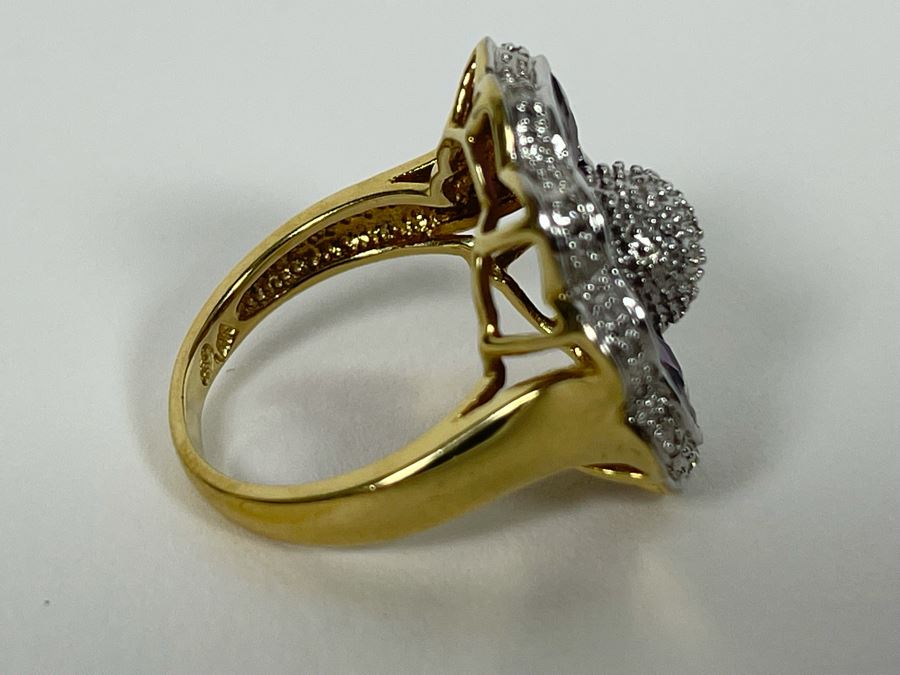 14K Gold Amethyst Diamond Ring Size 7.5 7.7g Estimate $600-$900 [Photo 12]