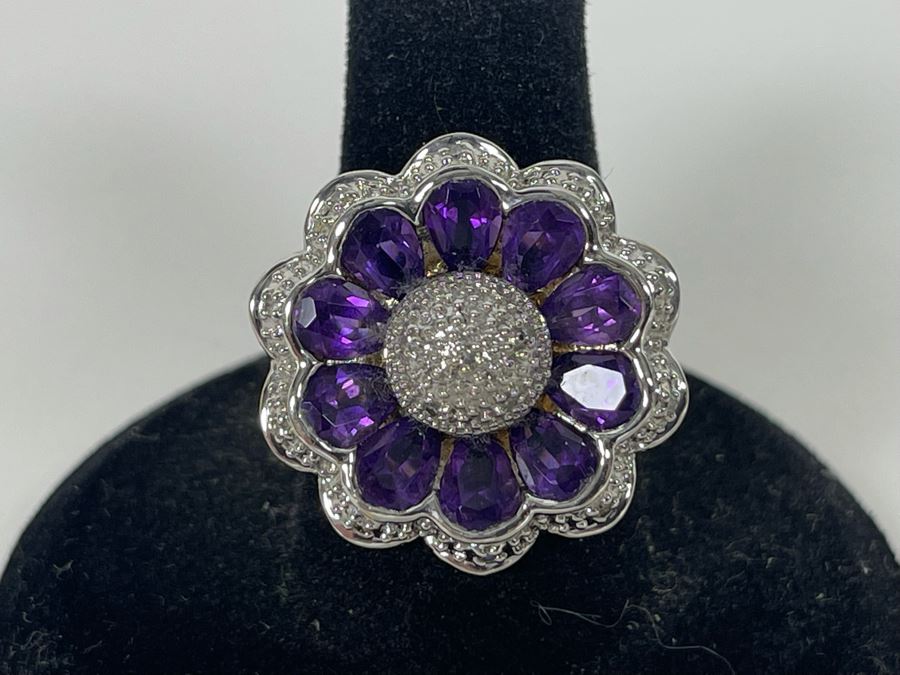 14K Gold Amethyst Diamond Ring Size 7.5 7.7g Estimate $600-$900 [Photo 3]