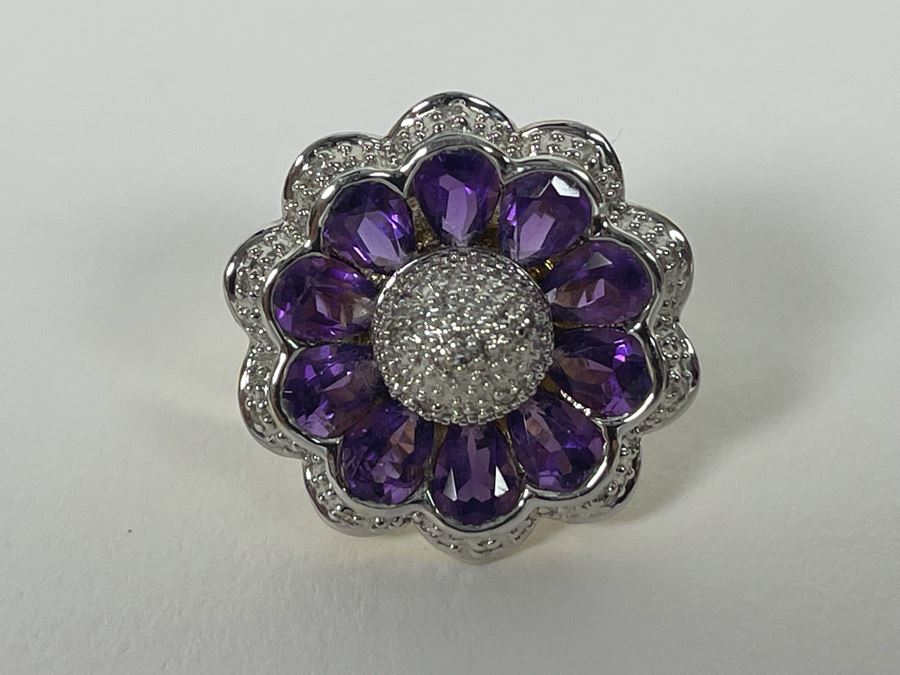 14K Gold Amethyst Diamond Ring Size 7.5 7.7g Estimate $600-$900 [Photo 11]