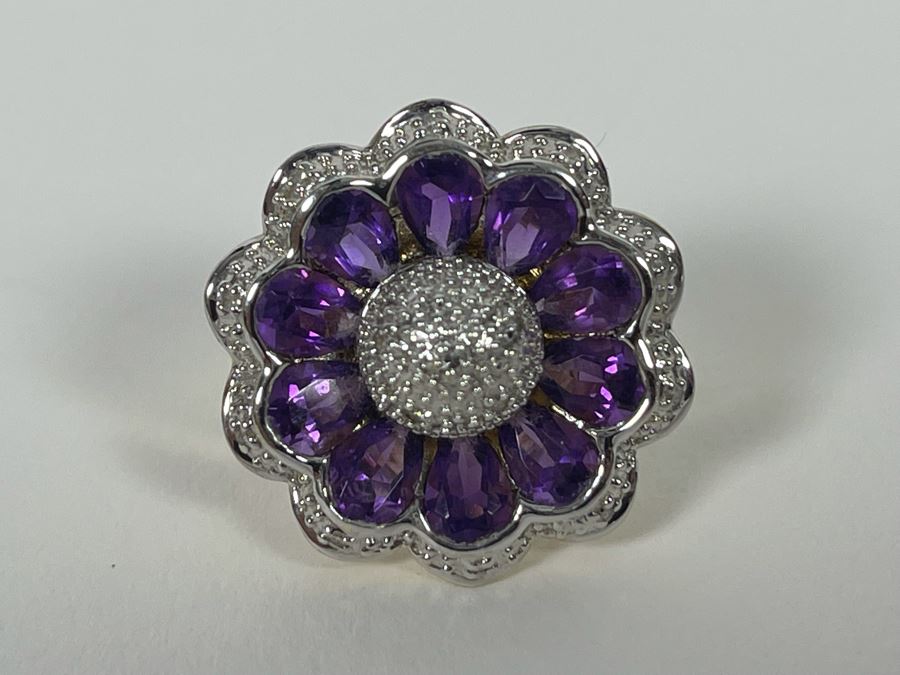 14K Gold Amethyst Diamond Ring Size 7.5 7.7g Estimate $600-$900 [Photo 10]