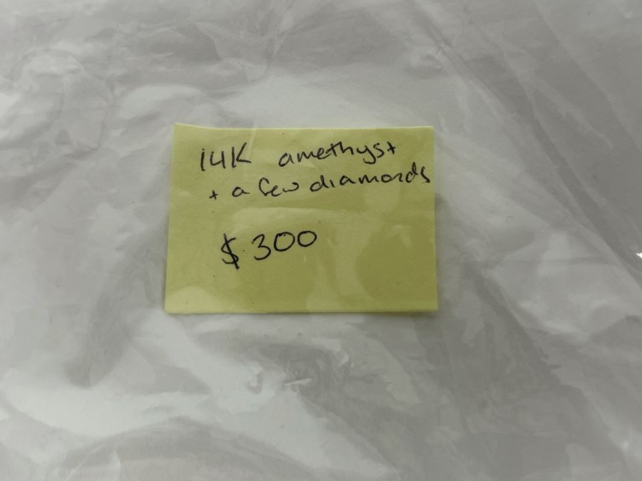14K Gold Amethyst Diamond Ring Size 7.5 7.7g Estimate $600-$900 [Photo 15]