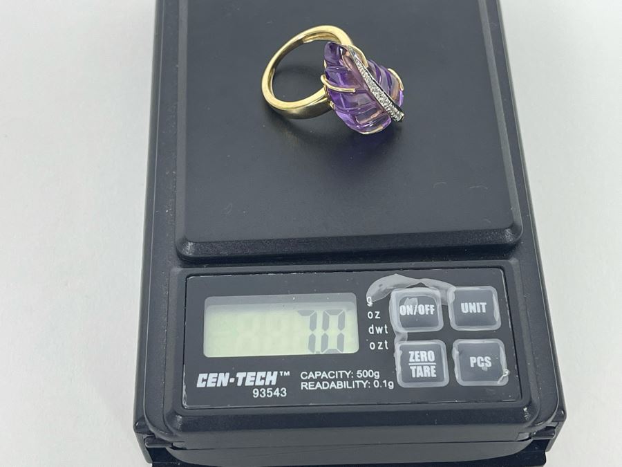 14K Gold Amethyst Diamond Ring Size 7.5 7.7g Estimate $600-$900 [Photo 15]