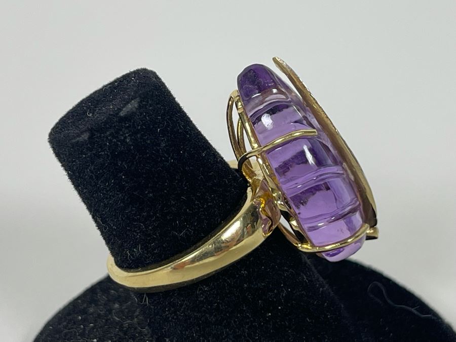 14K Gold Amethyst Diamond Ring Size 7.5 7.7g Estimate $600-$900 [Photo 8]
