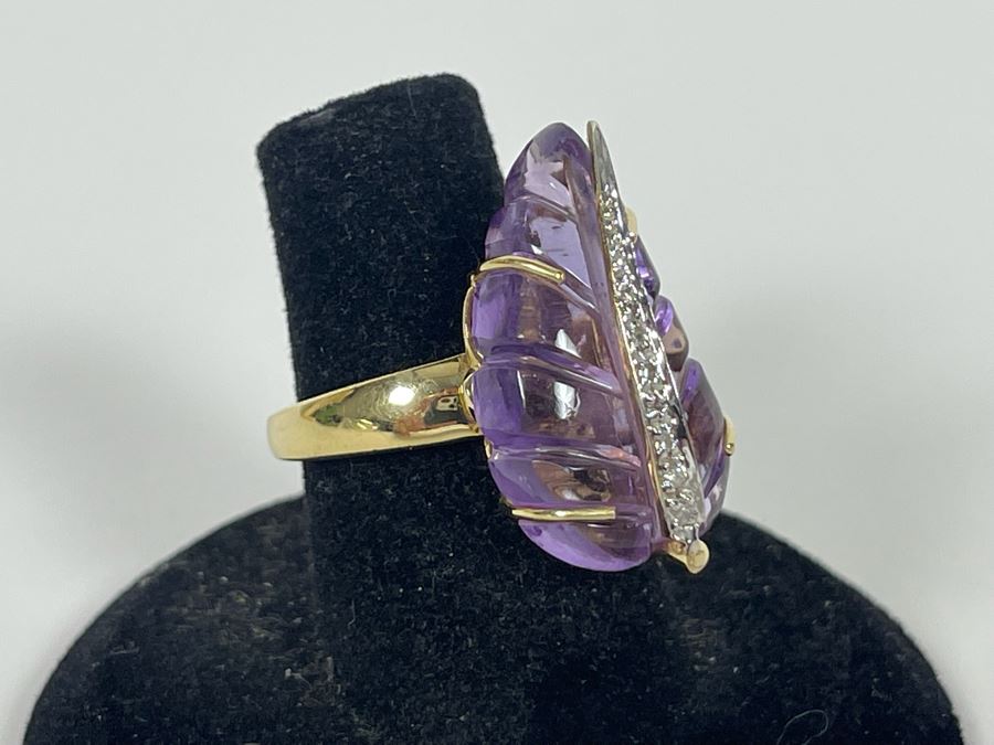 14K Gold Amethyst Diamond Ring Size 7.5 7.7g Estimate $600-$900 [Photo 10]