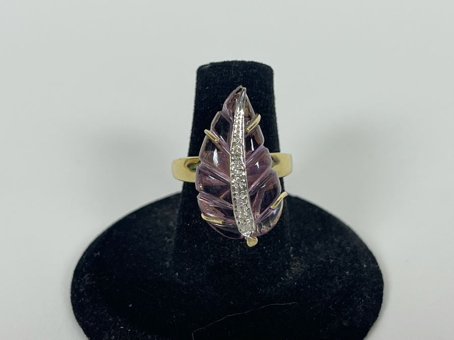 14K Gold Amethyst Diamond Ring Size 7.5 7.7g Estimate $600-$900 [Photo 11]