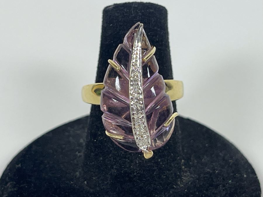 14K Gold Amethyst Diamond Ring Size 7.5 7.7g Estimate $600-$900 [Photo 6]