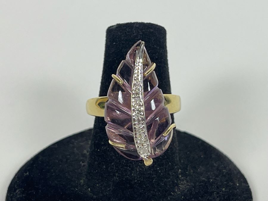 14K Gold Amethyst Diamond Ring Size 7.5 7.7g Estimate $600-$900 [Photo 5]