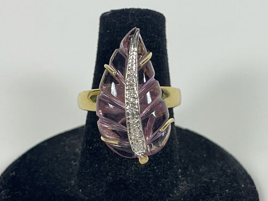 14K Gold Amethyst Diamond Ring Size 7.5 7.7g Estimate $600-$900 [Photo 4]