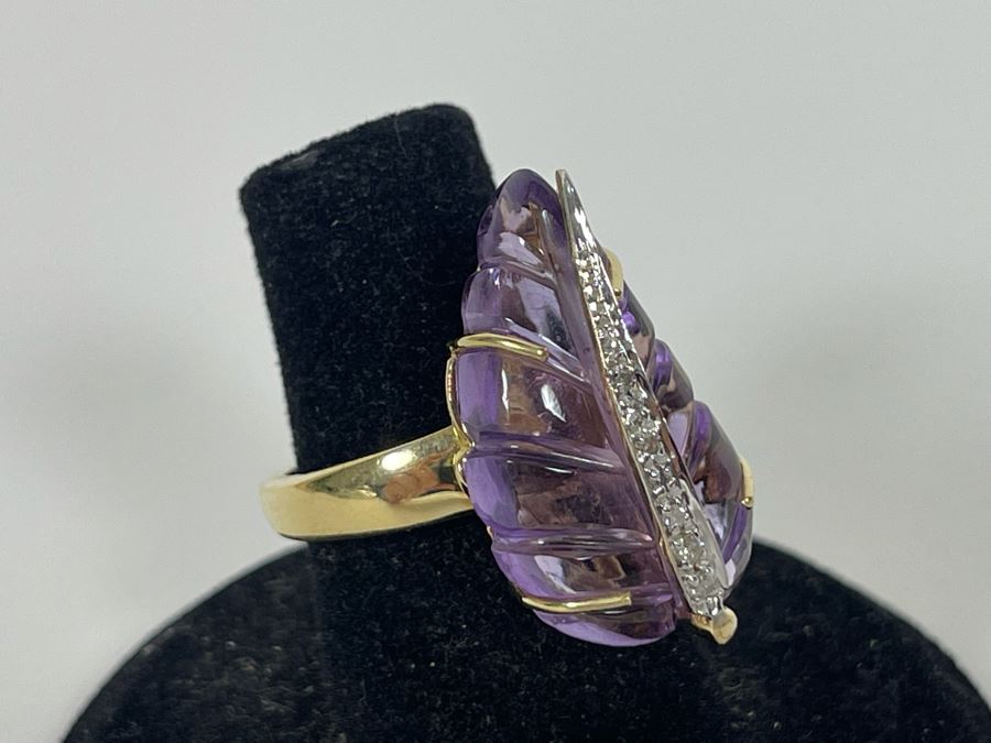 14K Gold Amethyst Diamond Ring Size 7.5 7.7g Estimate $600-$900 [Photo 7]