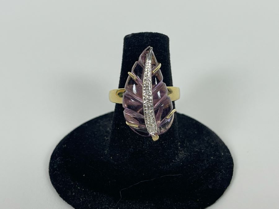 14K Gold Amethyst Diamond Ring Size 7.5 7.7g Estimate $600-$900 [Photo 12]