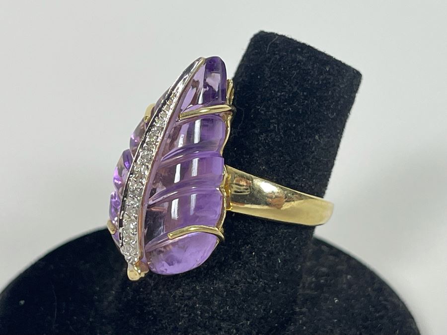 14K Gold Amethyst Diamond Ring Size 7.5 7.7g Estimate $600-$900 [Photo 3]