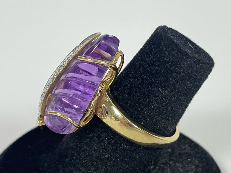 14K Gold Amethyst Diamond Ring Size 7.5 7.7g Estimate $600-$900 [Photo 9]