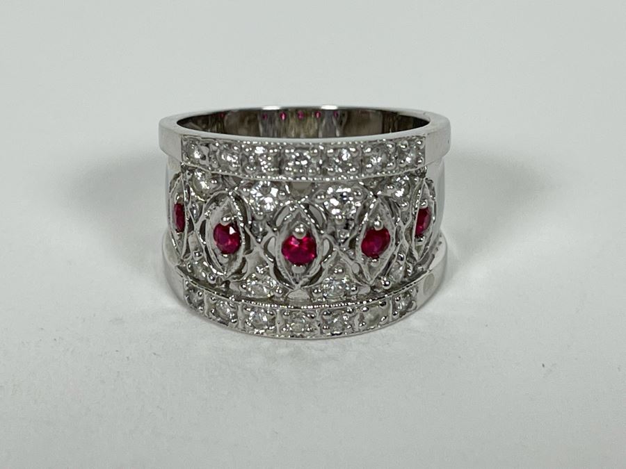 14K Gold Ruby Diamond Ring Size 7.5 8.4g Estimate $1,200-$1,800 [Photo 13]