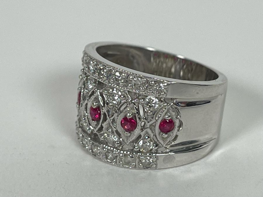 14K Gold Ruby Diamond Ring Size 7.5 8.4g Estimate $1,200-$1,800 [Photo 14]