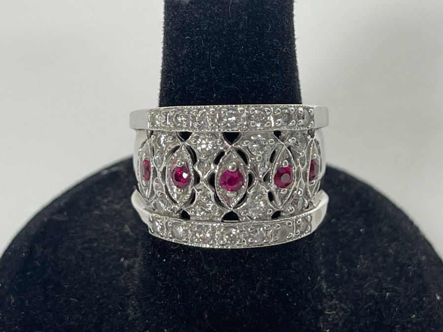 14K Gold Ruby Diamond Ring Size 7.5 8.4g Estimate $1,200-$1,800 [Photo 5]