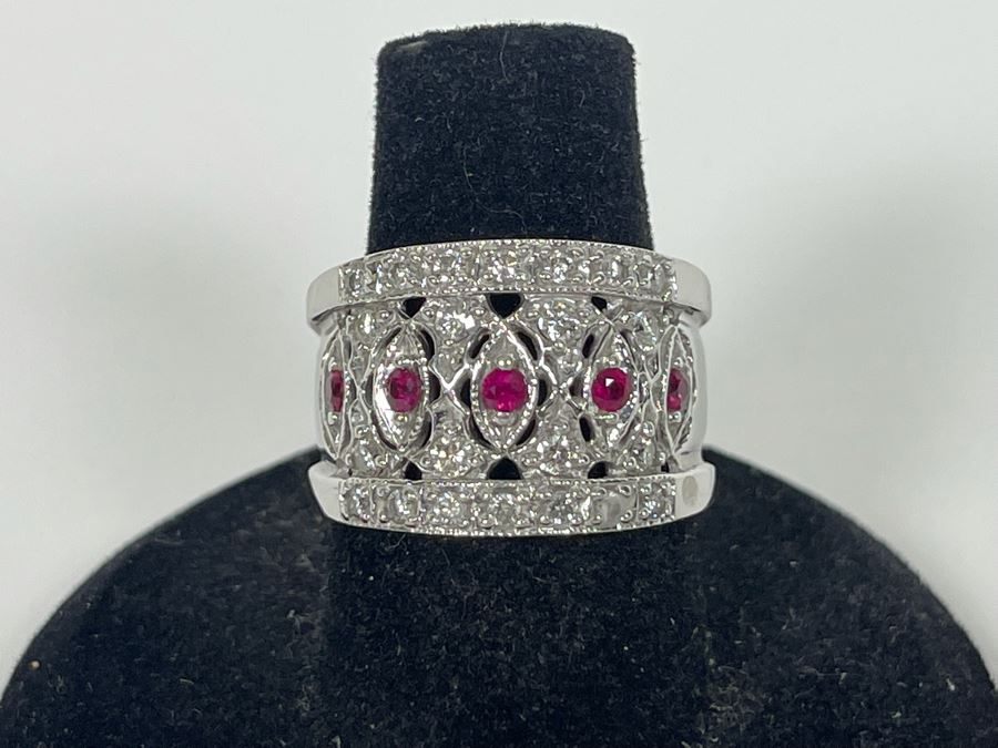 14K Gold Ruby Diamond Ring Size 7.5 8.4g Estimate $1,200-$1,800 [Photo 3]