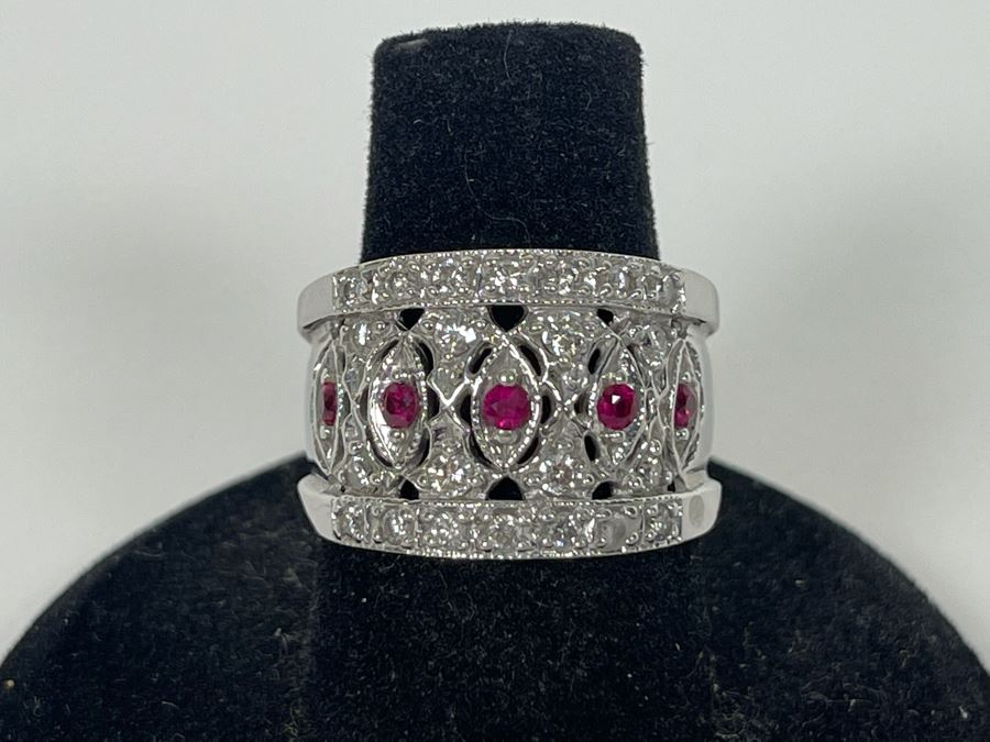 14K Gold Ruby Diamond Ring Size 7.5 8.4g Estimate $1,200-$1,800 [Photo 6]