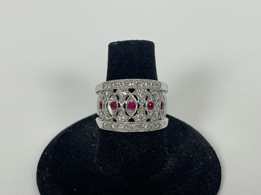 14K Gold Ruby Diamond Ring Size 7.5 8.4g Estimate $1,200-$1,800 [Photo 9]