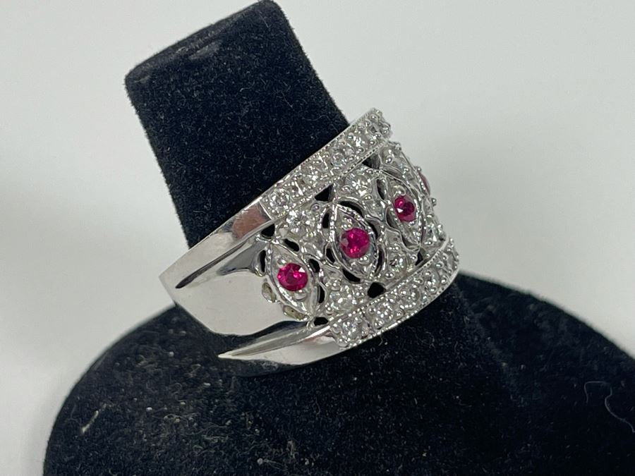 14K Gold Ruby Diamond Ring Size 7.5 8.4g Estimate $1,200-$1,800 [Photo 7]