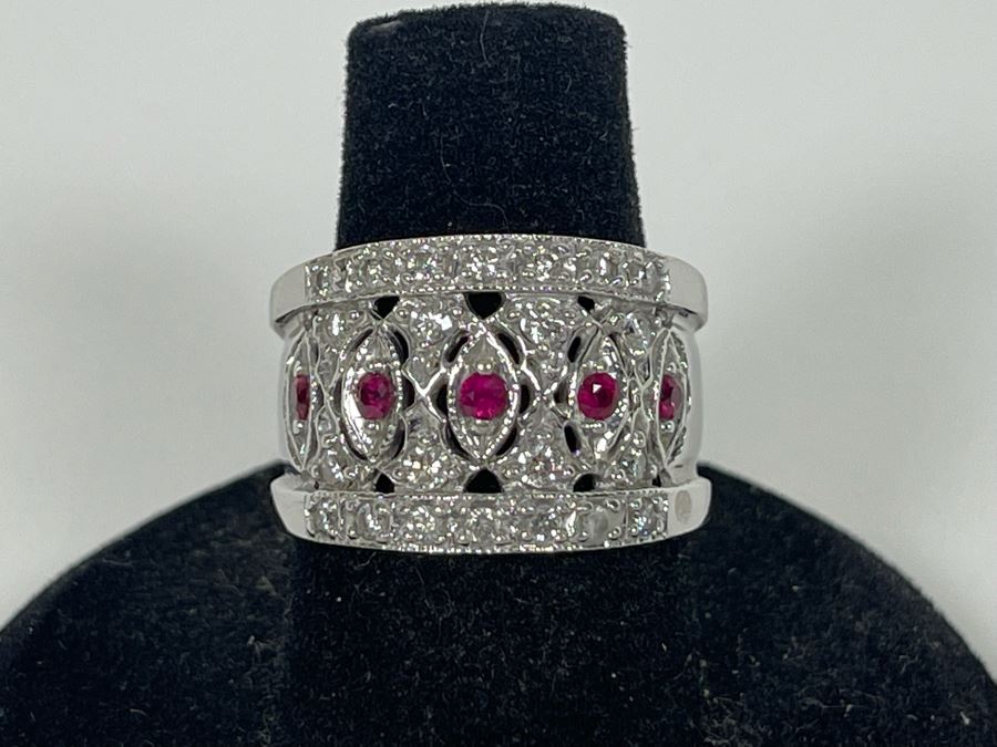 14K Gold Ruby Diamond Ring Size 7.5 8.4g Estimate $1,200-$1,800 [Photo 1]