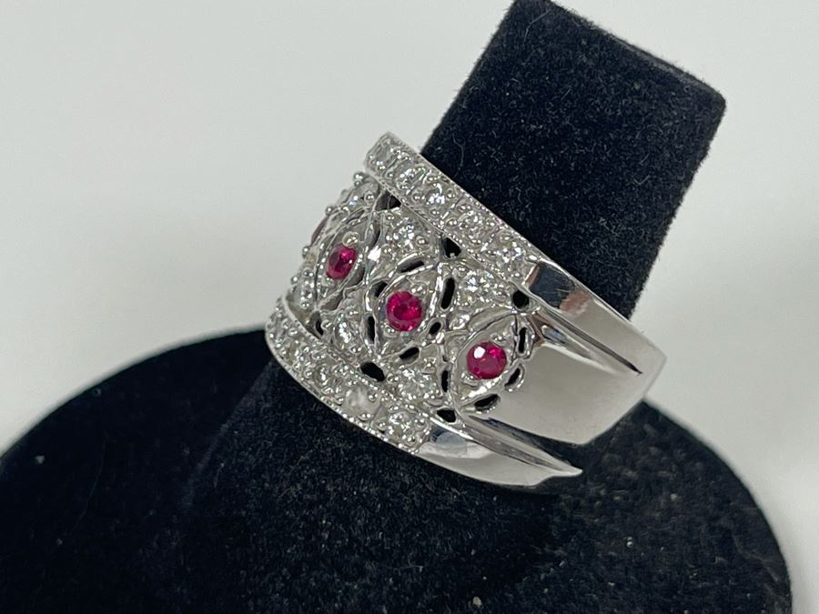 14K Gold Ruby Diamond Ring Size 7.5 8.4g Estimate $1,200-$1,800 [Photo 8]