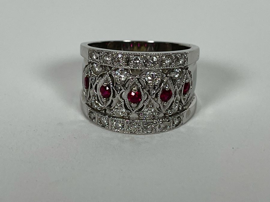 14K Gold Ruby Diamond Ring Size 7.5 8.4g Estimate $1,200-$1,800 [Photo 12]