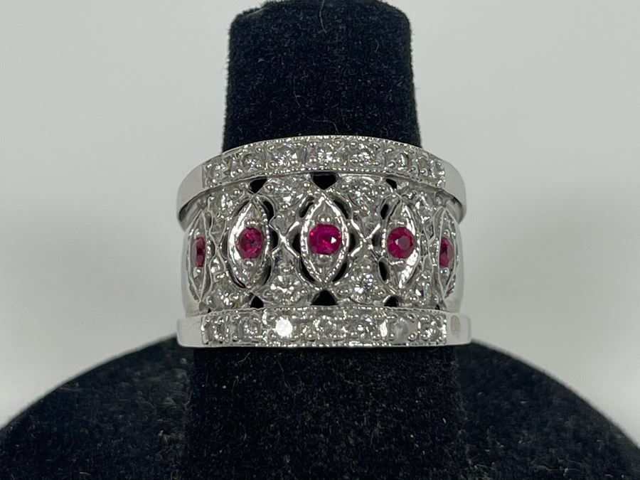 14K Gold Ruby Diamond Ring Size 7.5 8.4g Estimate $1,200-$1,800 [Photo 4]