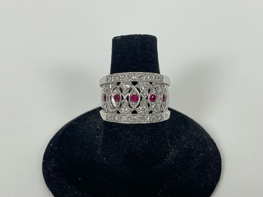 14K Gold Ruby Diamond Ring Size 7.5 8.4g Estimate $1,200-$1,800 [Photo 10]
