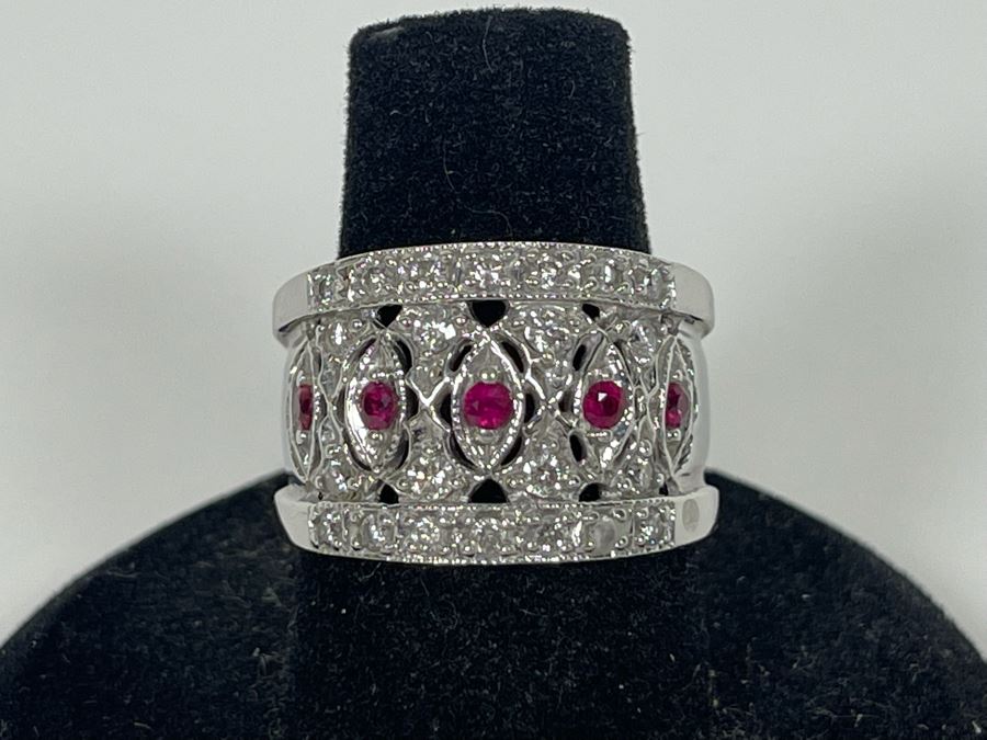 14K Gold Ruby Diamond Ring Size 7.5 8.4g Estimate $1,200-$1,800 [Photo 2]