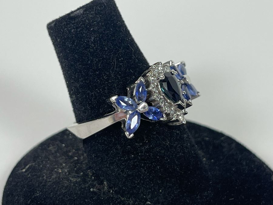 14K Gold Sapphire Diamond Ring Size 7.25 5.7g Estimate $700-$1,050 [Photo 8]