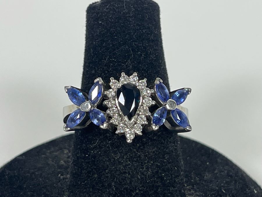 14K Gold Sapphire Diamond Ring Size 7.25 5.7g Estimate $700-$1,050 [Photo 1]