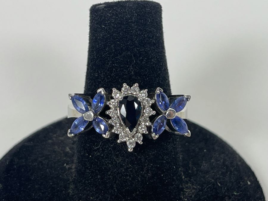 14K Gold Sapphire Diamond Ring Size 7.25 5.7g Estimate $700-$1,050 [Photo 6]
