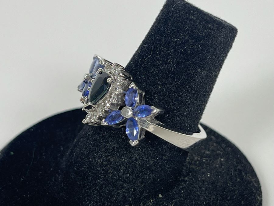 14K Gold Sapphire Diamond Ring Size 7.25 5.7g Estimate $700-$1,050 [Photo 9]