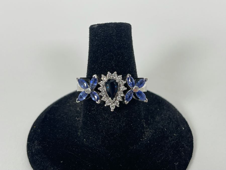14K Gold Sapphire Diamond Ring Size 7.25 5.7g Estimate $700-$1,050 [Photo 11]