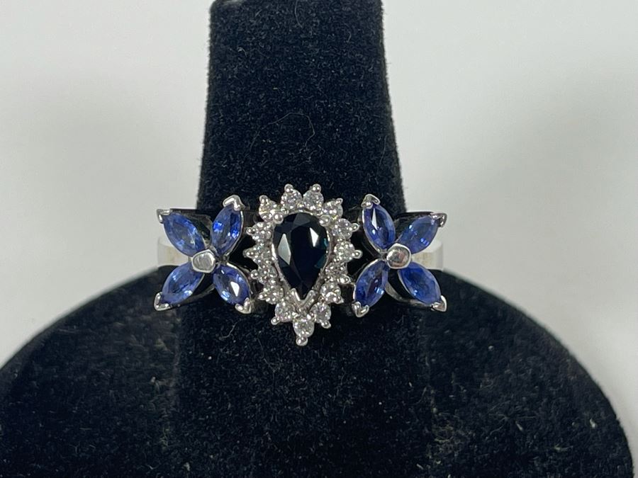 14K Gold Sapphire Diamond Ring Size 7.25 5.7g Estimate $700-$1,050 [Photo 3]