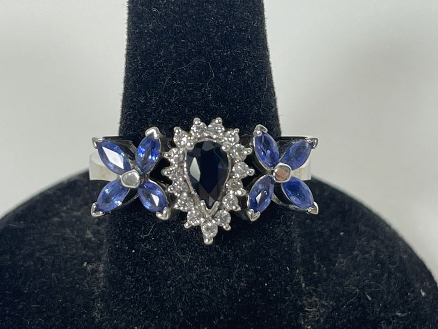 14K Gold Sapphire Diamond Ring Size 7.25 5.7g Estimate $700-$1,050 [Photo 5]